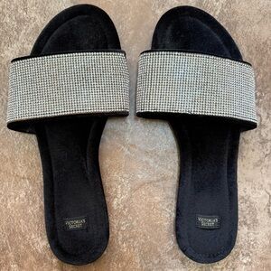 Victoria's Secret Black Velvet Rhinestone Slides